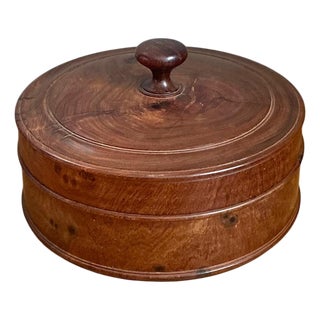 Vintage Round Burl Wood Storage Box For Sale