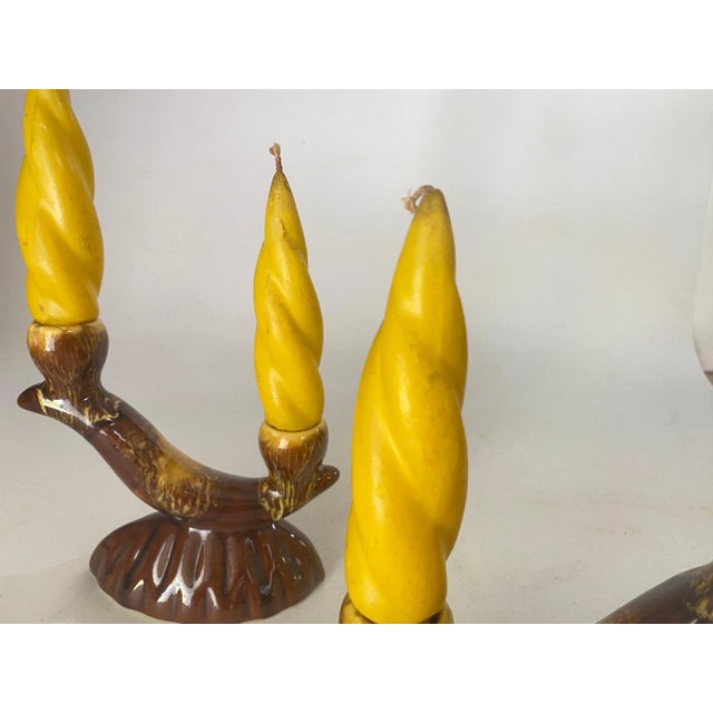 French Candleholder Ceramic with Yellow Candles, France, 1970s, Set of 4 For Sale - Image 4 of 11