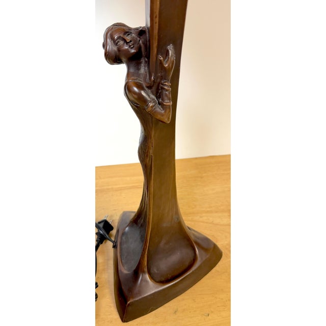 Art Nouveau Style Figural Bronze Lamp Loetz Style Orange Art Glass Shade, 20th C For Sale - Image 17 of 18
