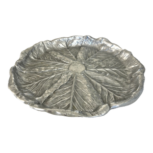 Vintage Pewter Cabbage Leaf Serving Tray - Majolica Style by Bruce Fox for Wilton