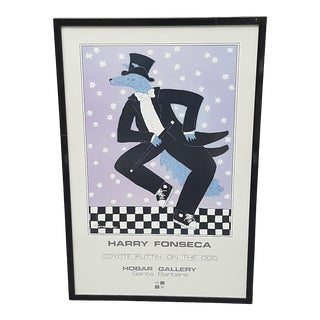 1984 "Coyote Puttin' on the Dog" Art Deco Revival Style Harry Fonseca Exhibition Poster, Framed For Sale