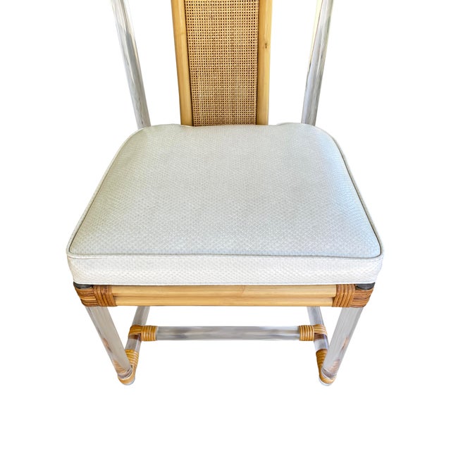 Tan Set of 3 Bamboo and Lucite Mid-Century Modern Dining Chairs For Sale - Image 8 of 11