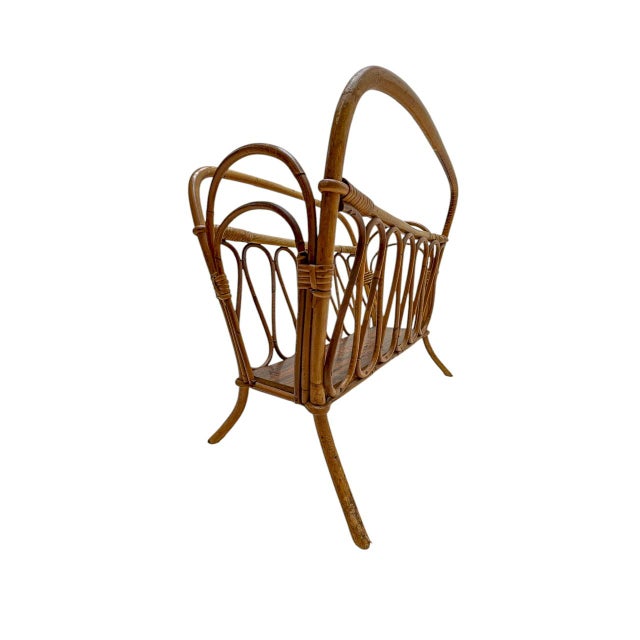 Wood Rattan Bamboo Magazine Rack from Franco Albini, Italy, 1970s For Sale - Image 7 of 15