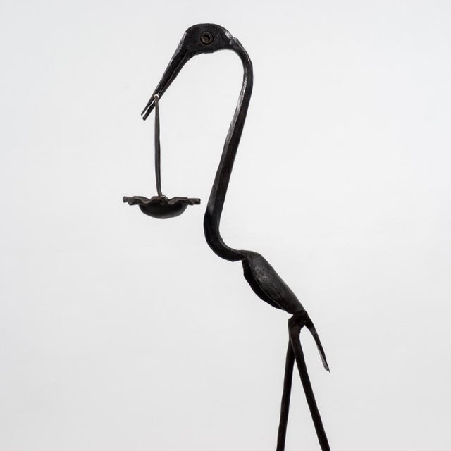 1960s Brutalist Wrought Iron Heron Sculpture Standing Ashtray, Italy, 1960s For Sale - Image 5 of 9