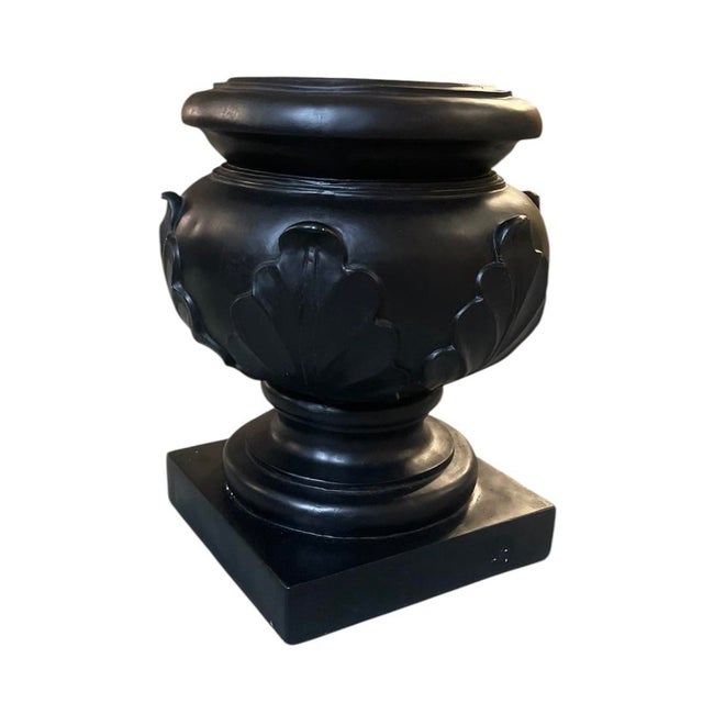 Vintage Hollywood Regency Style Black Resin Acanthus Leaf Cachepot Urn For Sale - Image 4 of 12
