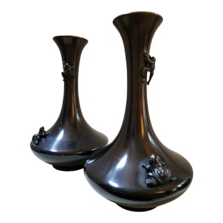 Japanese Meiji Period Bronze Vases - a Pair For Sale