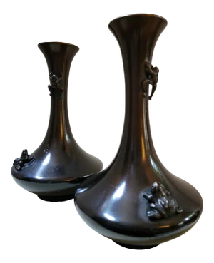 Japanese Meiji Period Bronze Vases - a Pair