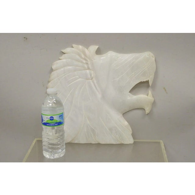 Vintage Italian Carved White Alabaster Lion Head Sculpture Statue Figure (A). Item features hand carved details, signed to...