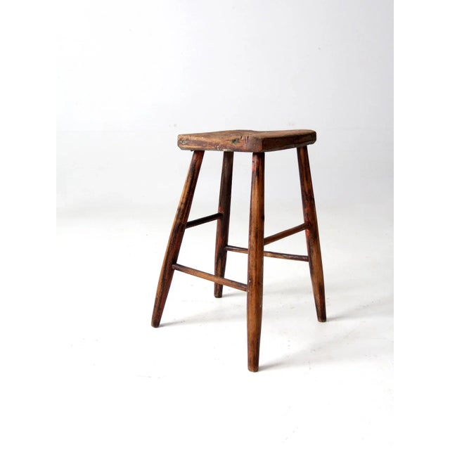 Wood Antique Sadldle Seat Wooden Stool For Sale - Image 7 of 12