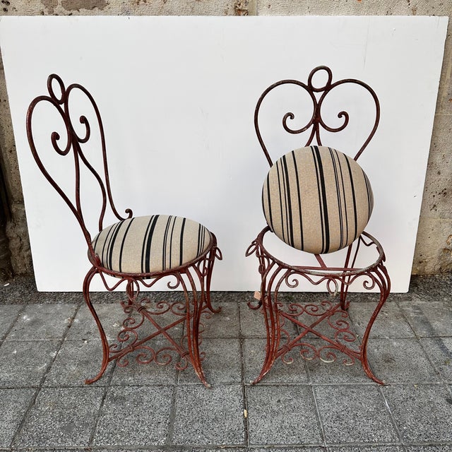 Vintage French Art Nouveau Chairs in Wrought Iron, 1930s, Set of 2 For Sale - Image 11 of 18