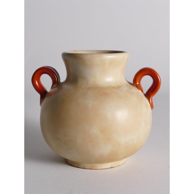 Art Deco Beige Ceramic Vase with Red Handles by Anna-Lisa Thomson for Upsala Ekeby, 1930s For Sale - Image 9 of 16