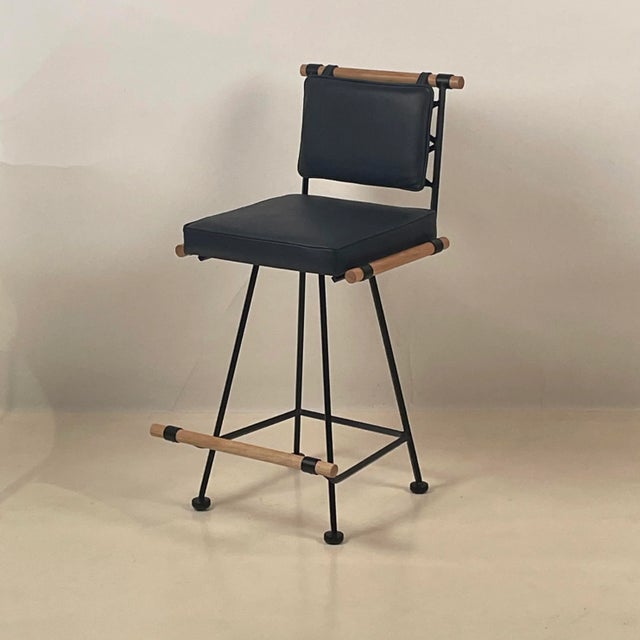 Wood 'Antibes' Swiveling Counter Stools by Design Frères - A Pair For Sale - Image 7 of 10