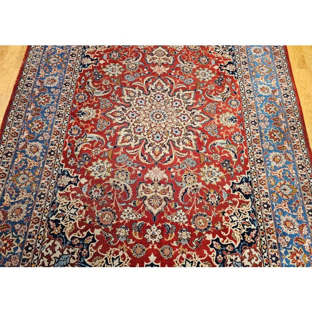 Vintage Persian Isfahan Rug, Hand-Knotted Wool, Floral Pattern, Red & Blue, 9x12 For Sale - Image 10 of 16