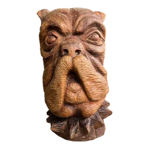 1970s Large Carved Wooden Bull Dog Head
