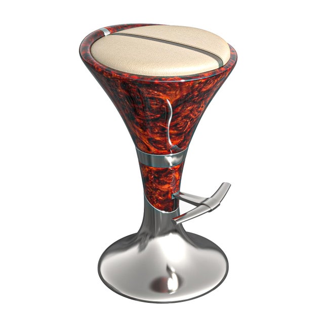Wood "Il Destino" Bar Stool With Burl Walnut, Stainless Steel, Hand Crafted For Sale - Image 7 of 12