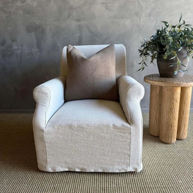 Traditional Belgian Linen Stone Washed Linen Slip Covered Chair For Sale - Image 3 of 5