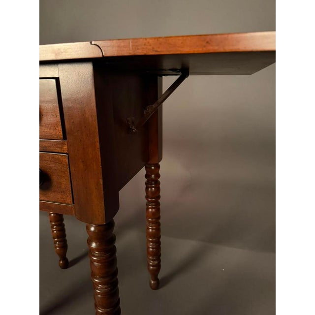 Mid 20th Century American Solid Birch Drop Leaf Side Table by Davis Cabinet Co., Two Drawer Nightstand For Sale In Indianapolis - Image 6 of 18