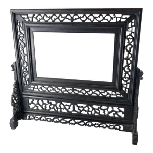 Late 20th Century Chinese Table Screen With Peking Glass Horse Decoration
