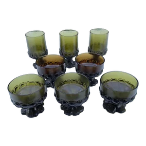 Mid-Century Green and Amber Franciscan Glassware- Set of 8