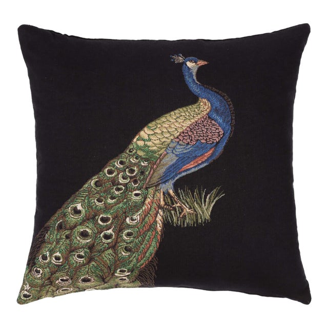 Peacock Left Tapestry Cushion With Feather Filler - 46x46cm (18"x18") For Sale