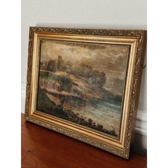Original Antique Oil Painting, Moody River Landscape by Grant C.1891 For Sale - Image 4 of 9