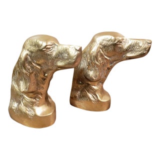 Vintage Retriever Setter Brass Bust Hunting Dog Bookends - a Pair For Sale