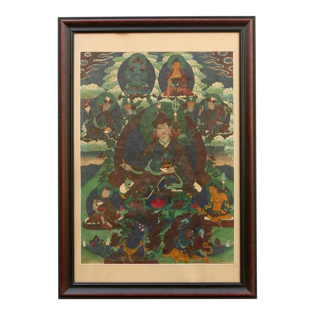Mystical Painted Tibetan Thangka, Framed For Sale