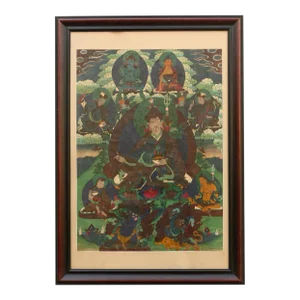 Mystical Painted Tibetan Thangka, Framed