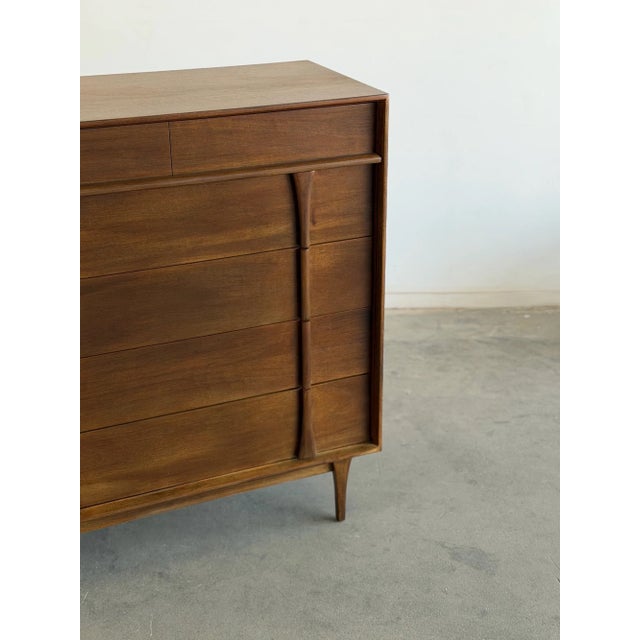 Wood Mid Century Dresser With Sculpted Pulls For Sale - Image 7 of 10