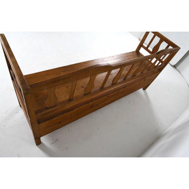 19th Century 19th Century Swedish Hand-Carved Pine Settle Bench With Storage For Sale - Image 5 of 7