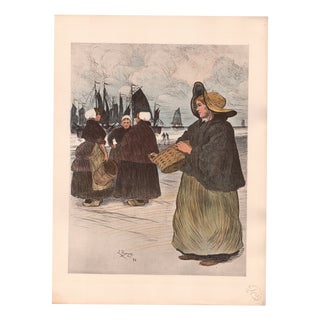Louis Borgex, Les Sardinières, 1898, Original Lithograph For Sale