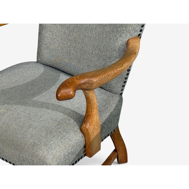 Danish Cabinetmaker, Armchairs, Oak, Gray Wool, Denmark, 1950s For Sale - Image 10 of 12