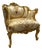 French Style Beige & White Bergère Wing Chair With Gold Leaf Details For Sale