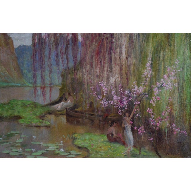 Forest Green Large Asian Landscape, 1960s, Oil on Canvas, Framed For Sale - Image 8 of 13