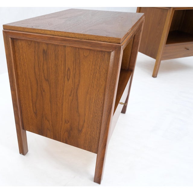 Pair Finished Back Danish Mid Century Modern One Drawer Walnut Night Stands MINT For Sale - Image 18 of 18