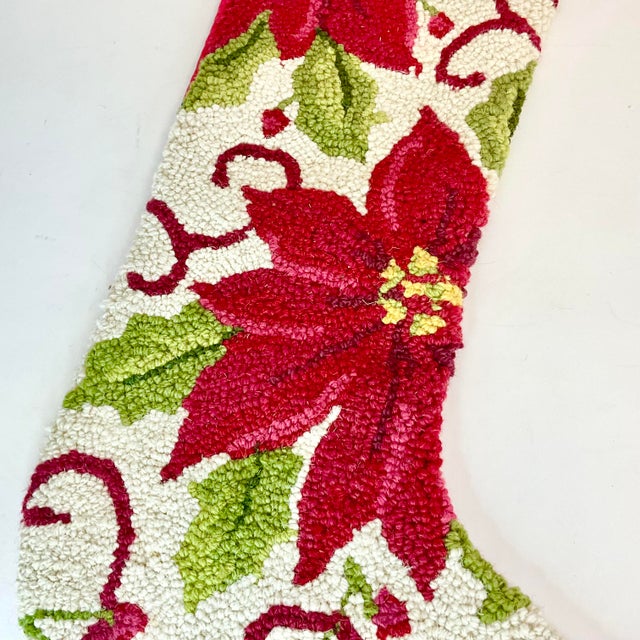1980s Vintage Americana Boho Chic Needlepoint Christmas Poinsettia Stocking. For Sale - Image 6 of 8