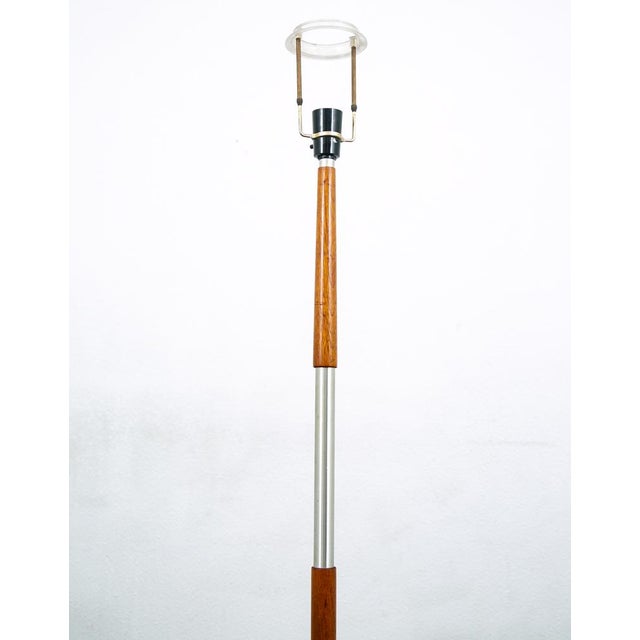 Mid Century Modern Danish Solid Teak Floor Lamp Metal MCM Denmark Silver Round For Sale - Image 11 of 12
