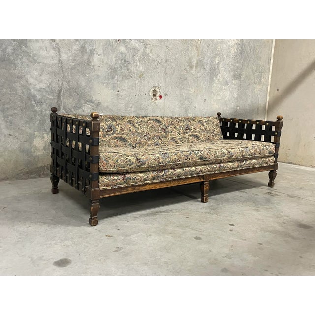 Black Brutalist Woven Leather Strap Sofa For Sale - Image 8 of 8