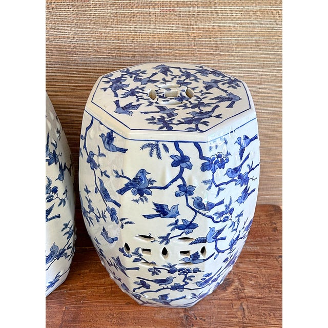 Chinoiserie Blue and White Petite Birds Porcelain Garden Stools - A Pair For Sale In Houston - Image 6 of 8