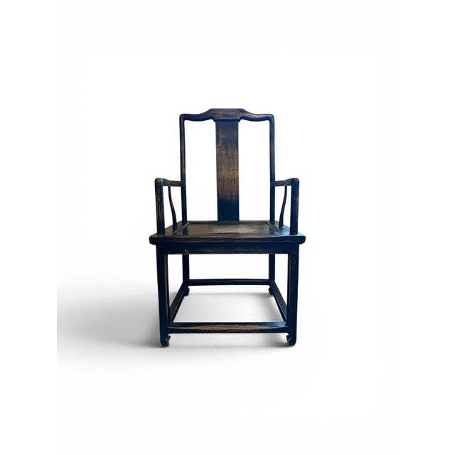 Distressed Black Wooden Accent Chairs with Patterned Seat Cushion:This vintage-inspired wooden chair showcases a...