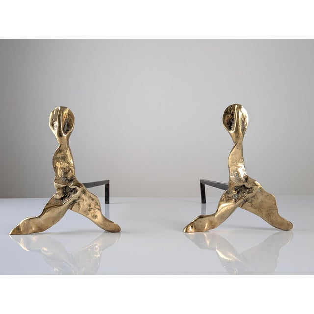Brutalist Sculptural Bronze Andirons, 1970s, Set of 2 For Sale - Image 14 of 15