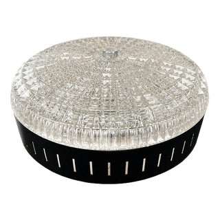 Vintage French Patterned Glass Flush Mount For Sale