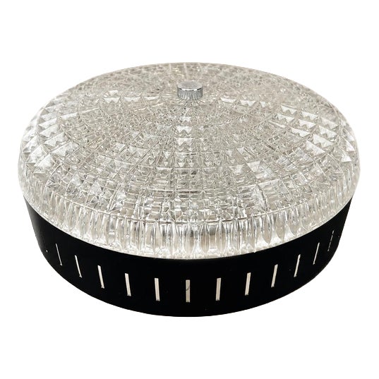 Vintage French Patterned Glass Flush Mount For Sale