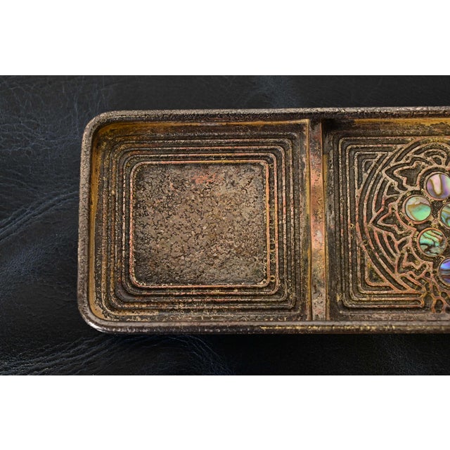 Tiffany Studios New York Silvered Bronze and Abalone Pen Tray For Sale In South Bend - Image 6 of 12