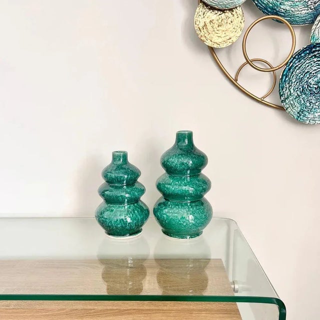 Moroccan Royal Moroccan Green Ceramic Vases- a Pair For Sale - Image 3 of 5