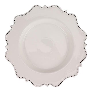 Warm White Scalloped Charger Plates with Beaded Edge, Ivory/Navy - Set of 4 For Sale