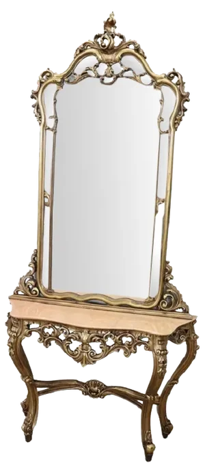 Carved and Gilded Wood Console Table with Mirror, 1930s