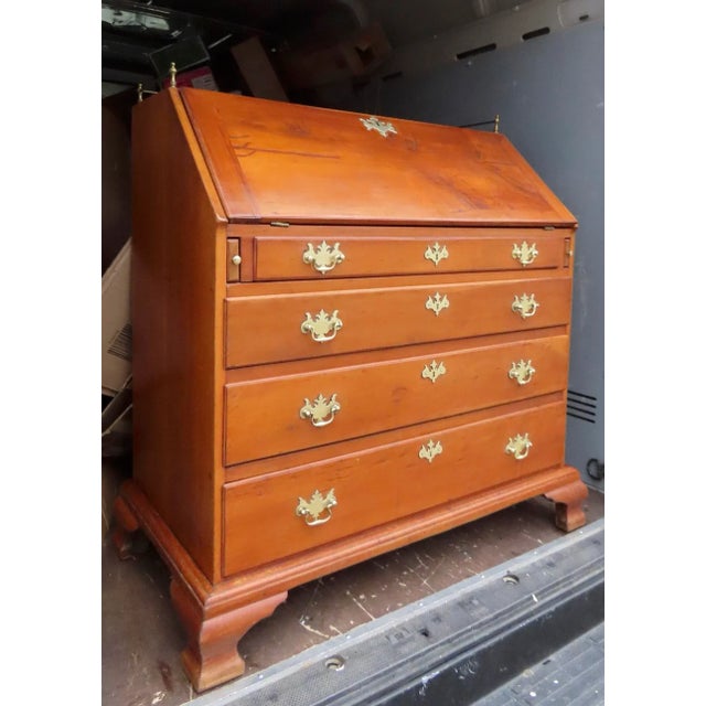 Off-white American Cherry Slant Front Desk Fitted Interior 18th Century For Sale - Image 8 of 11