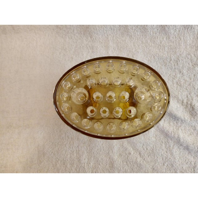 Mid-Century Modern Vintage Martinsville Viking Oval Amber Flower Frog For Sale - Image 3 of 6