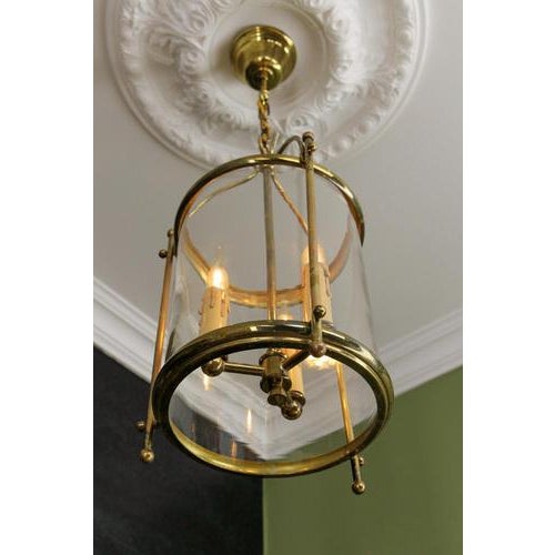 French Neoclassical Brass and Clear Glass Round Hanging Lantern, 1950s For Sale - Image 4 of 18